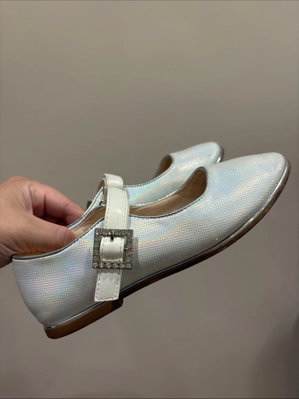 Doralle Italian Ivory Mary Jane Flats with Rhinestone Buckle 32 1